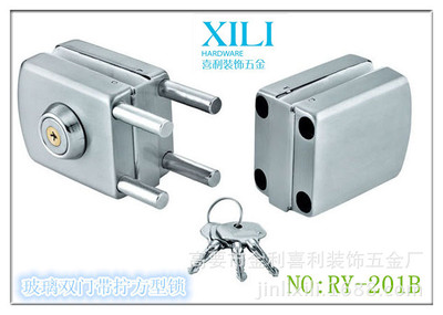 【厂家大量供应玻璃门锁 201A机械门锁 方型双门带拧玻璃门中央锁】价格,厂家,图片,其他锁具,高要市金利喜利装饰五金厂-